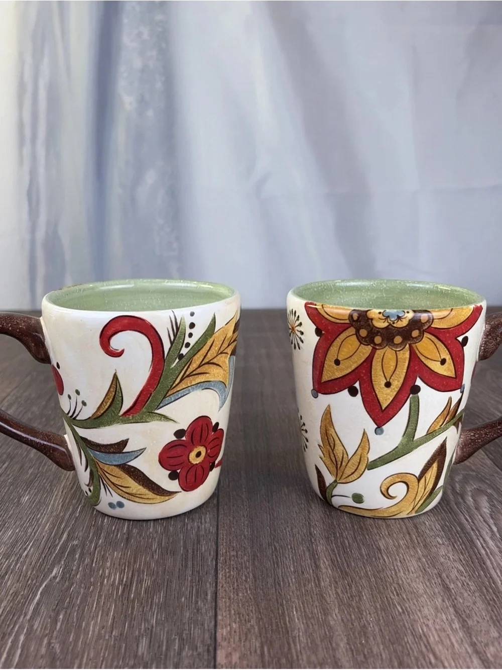 2 Pier 1 Imports Carynthum Porcelain Coffee Mugs Cups Hand-Painted Earthenware